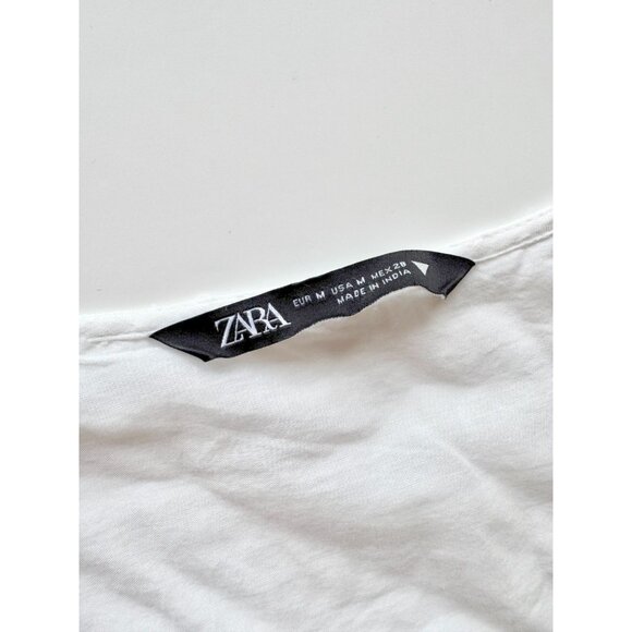 ZARA White Cotton Embroidered Eyelet Long Sleeve Button Front Mini Dress, Size M - Picture 12 of 16